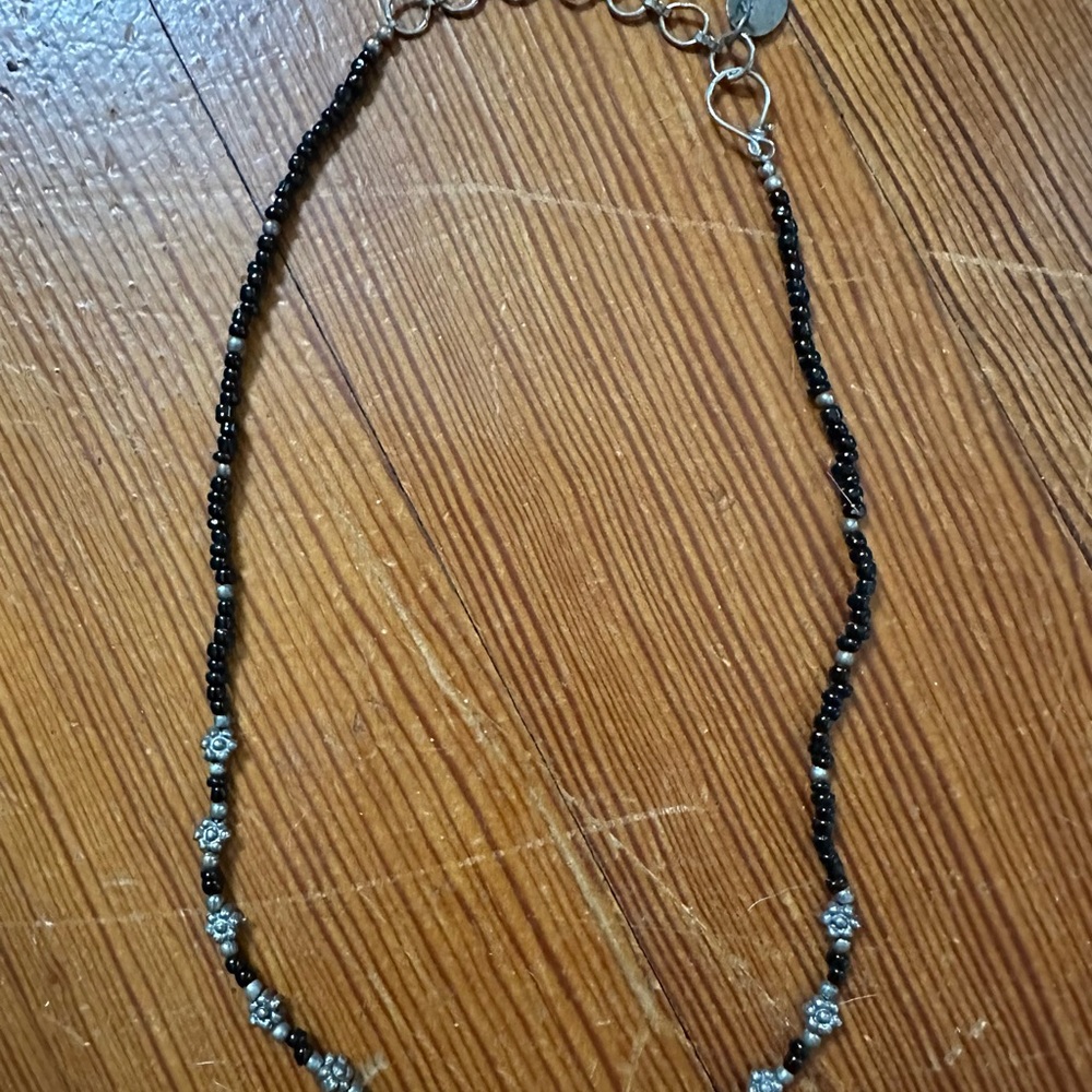 ZAD 90’s Style Elegant Black Glass Beads and Silver Necklace